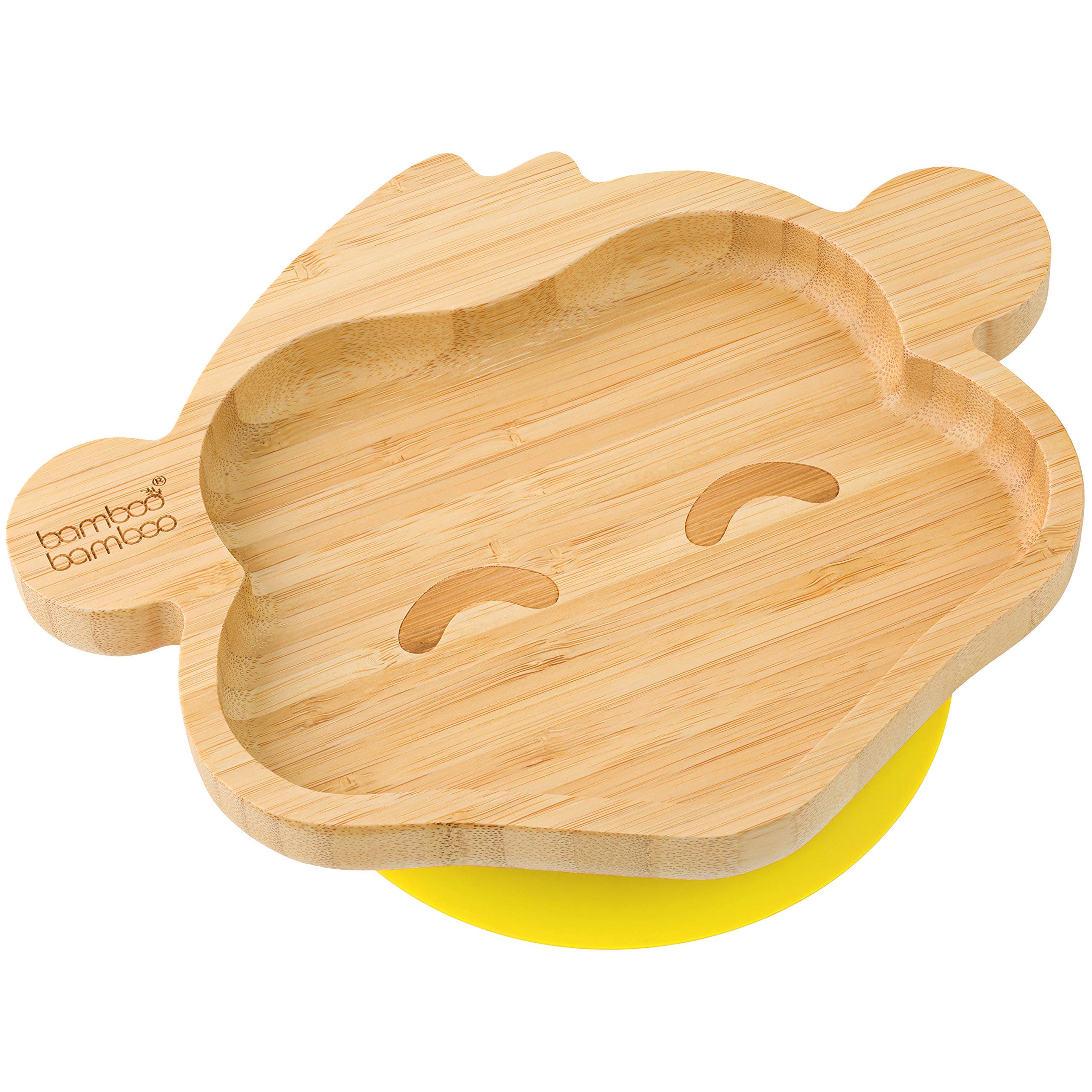 bamboo bamboo Baby and Toddler Plate for Feeding and Weaning, Bamboo Monkey Plate with Secure Suction, Suction Plates for Babies from 6 Months (Monkey, Yellow)