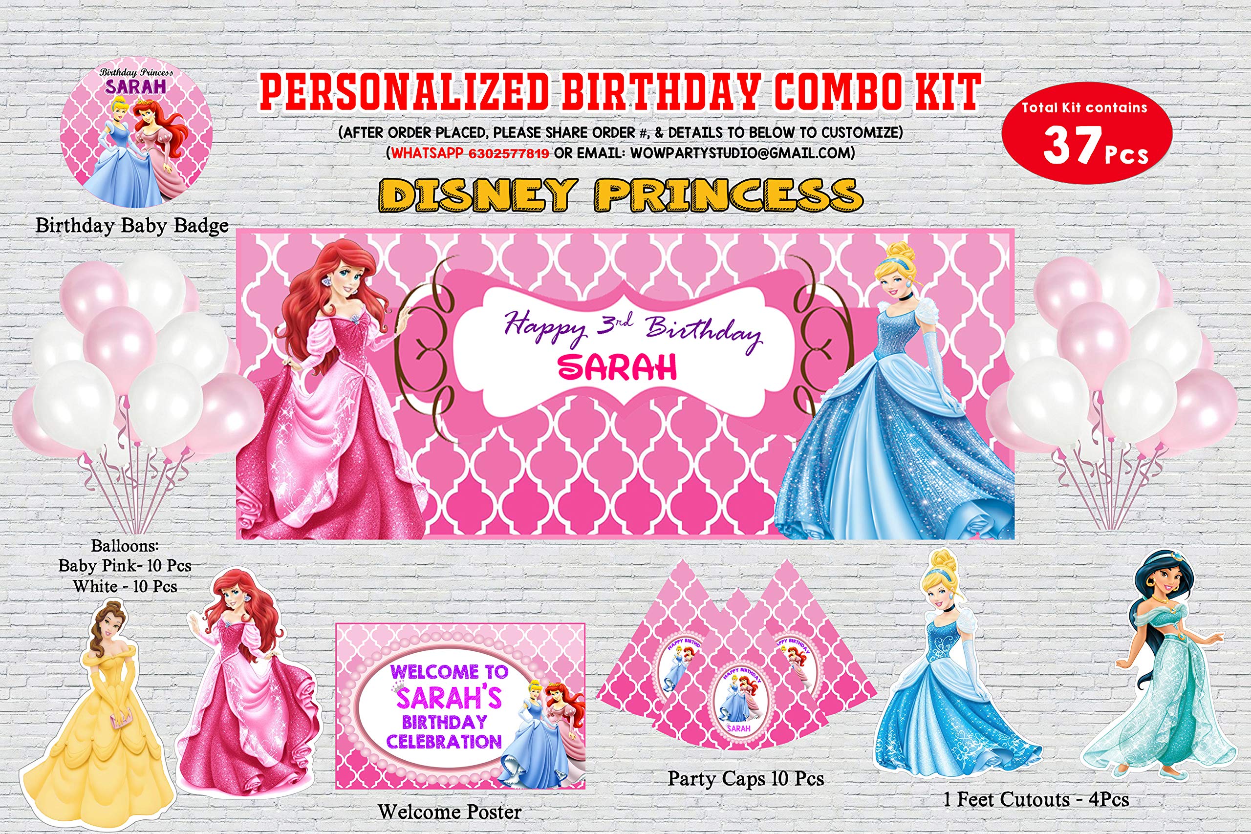 Buy WoW Party Studio Personalized Princess Theme Happy Birthday Party