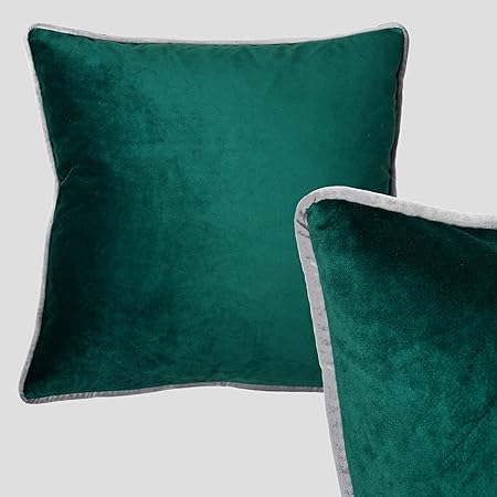 Cushoo Cojin De Terciopelo Extra Grande Tonos Verdes Profundos Con Borde De Color Crema Esmeralda Tacto Lujoso Xl 55 X 55 Cm Cuadrado With Polyester Cushion Inner 55 X 55 Cm Amazon Es Hogar