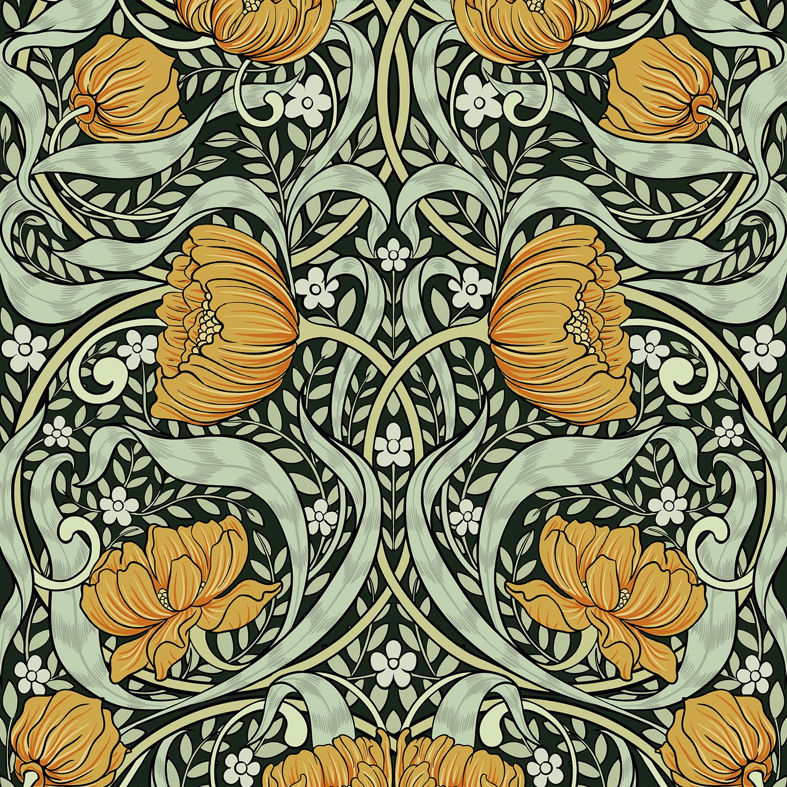 Photo 1 of Abyssaly William Morris Peel and Stick Wallpaper, Mid Century Modern Floral Wallpaper for Walls Murals, Vintage Green/Yellow Contact Paper Home Kitchen Bedroom Decor 17.7in x 9.8ft