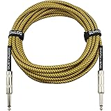 GLS Audio Instrument Cable - 1/4 Inch TS to 1/4 Inch Instrument Cable for Bass/Electric Guitar- Brown/Yellow Braided Tweed, 2