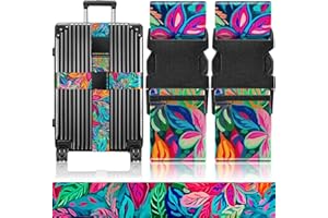 Slohif Luggage Straps for Suitcases Travel Belt Accessories Luggage Connector Identifiers Over Handle with Buckle Unique Nylon Adjustable Strap for Sleeping Bag Car Seat Colorful Leaf (2 Pack)