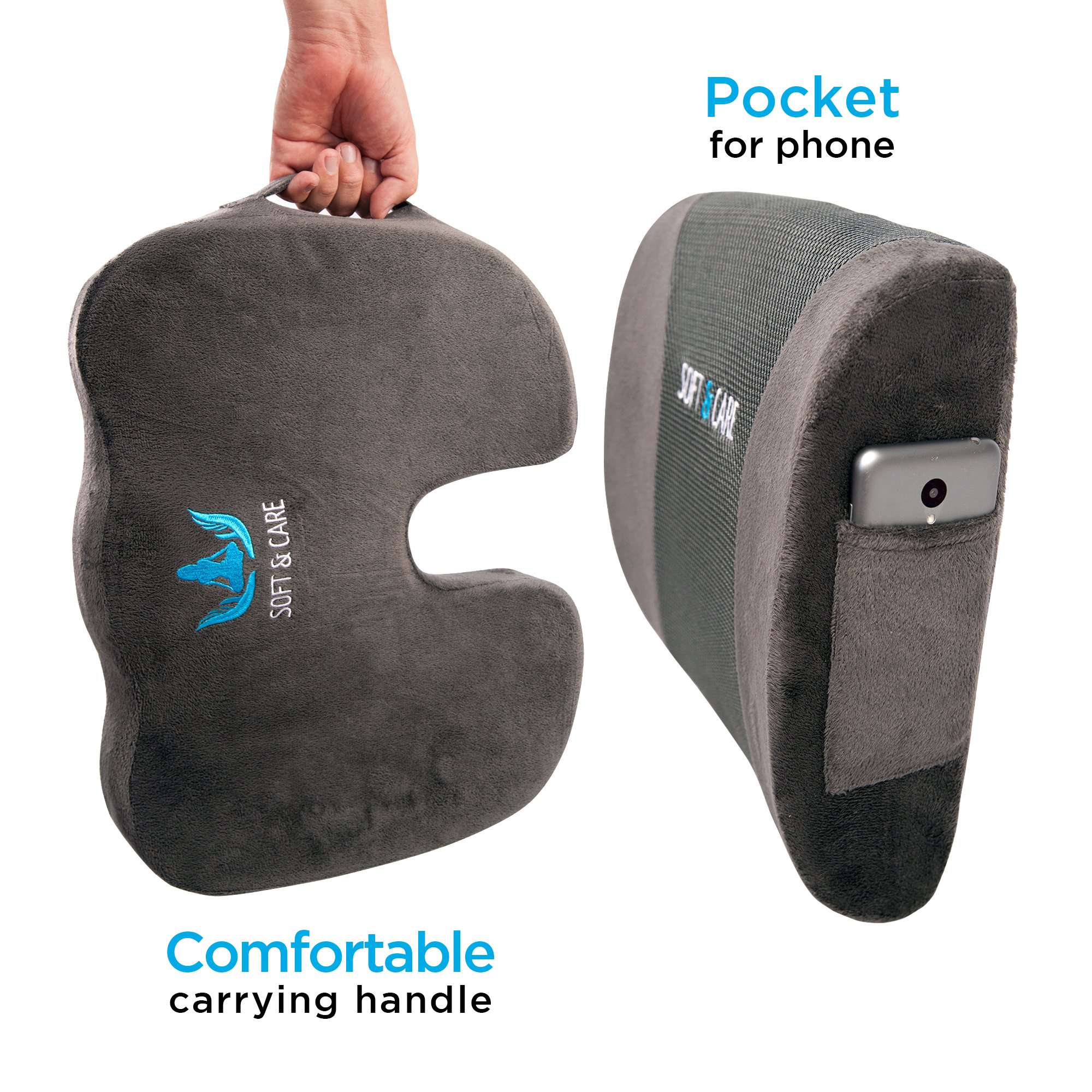 SoftCare Seat Cushion Coccyx Orthopedic Memory Foam and Lumbar Support