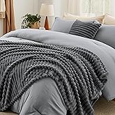 Bedsure King Comforter Set 5 Pieces - Bed in a Bag with Fleece Throw Blanket and Decorative Pillow, Lightweight Bedding Comforter Sets, All Season Bedding, Dark Grey