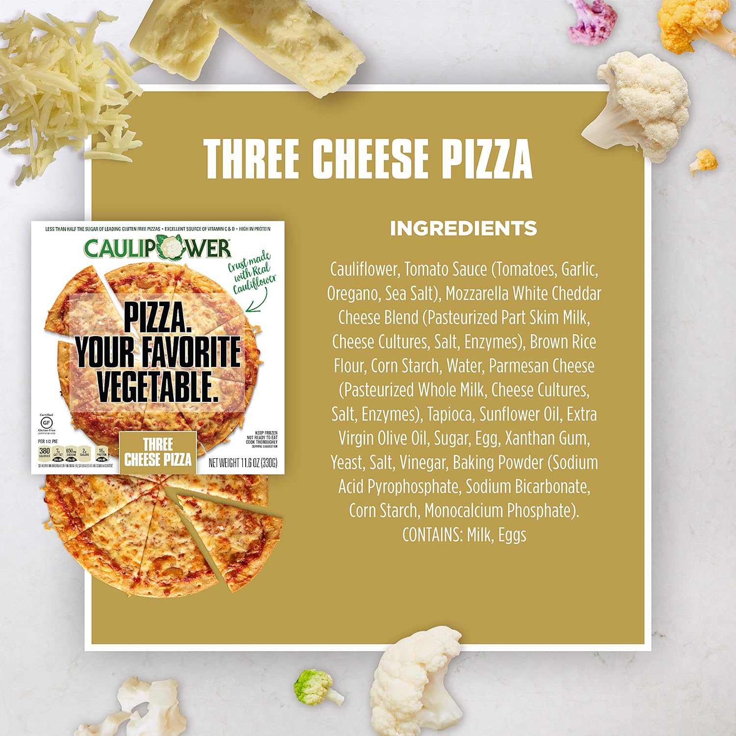 Caulipower Three Cheese Cauliflower Crust Pizzas Gluten Free Non Gmo Lower Carb 116 Oz Pack Of 4