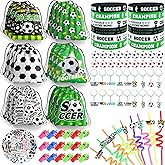 Hixaaai 208 PCS Soccer Party Favors Set - Birthday Party Decorations with Drawstring Bags, Mini Soccer Balls, Whistles, Bracelets, Keychains, Stickers & Straws, Classroom Goodie Bag Stuffers