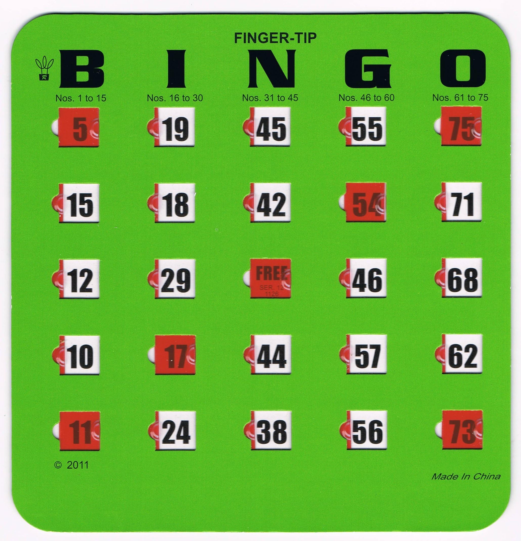 Regal Games Easy Read 4-Ply Finger-Tip Shutter Slide Bingo Cards, Green