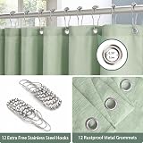 Shower Curtain Sage Green Linen Look 182x182cm with Metal Hooks view 3