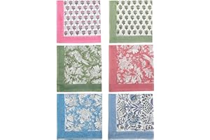 CPC COTTON PRINT CLUB CPC Cotton Cloth Block Print Multicolor Napkins 18x18 Inch I Hand Printed Home Decor Indian Set of 6 Mix Lot Dinner Napkins I Mix Color Plain Border
