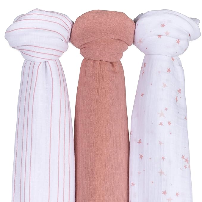 Ely’s &Co. Muslin Swaddle Blanket 3Pack for Baby Girl