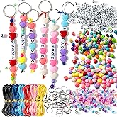 WATINC 286Pcs DIY Keychain Making Crafts Kits Adjustable Letter Heart 6mm Pony Transparent Beads Key Ring Bag Charm Bracelet Supplies Jewelry Accessories Holiday Party Favor for Women Men (Black)