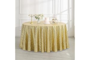 Pufogu 50" Round Gold Sequin Tablecloth Glitter Gold Table Cloths for Birthday Wedding Bridal Baby Shower Party Decorations