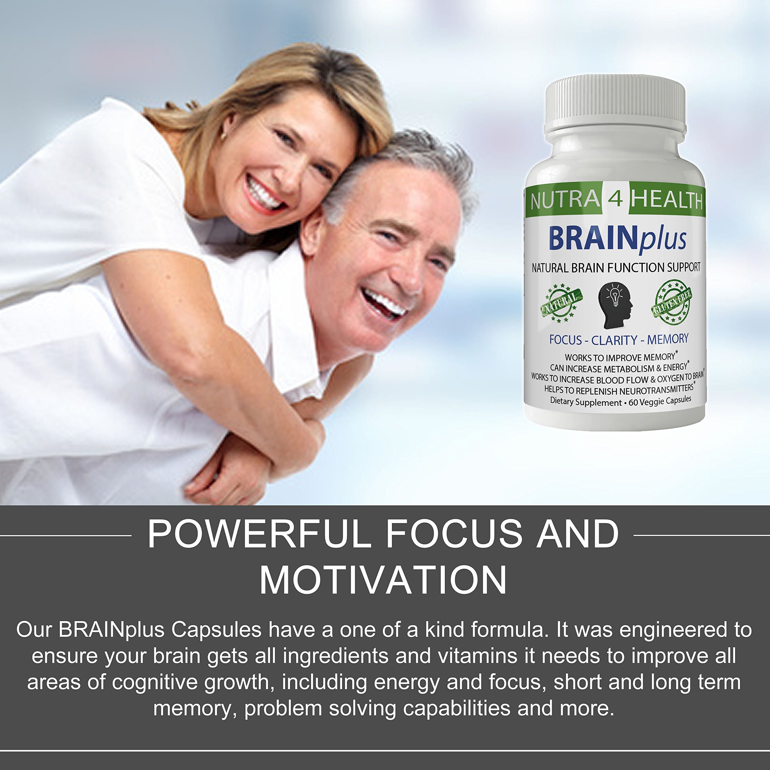 BRAINplus - Brain IQ Plus Capsules for Brain Plus IQ Original from nutra4health, Brain Booster, Brain Supplement for FOCUS, CLARITY and MEMORY with BACOPA, DMAE & PHOSPHATIDYLCHOLINE