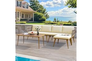 YITAHOME Patio Furniture Set with Ottoman 6 Pieces Outdoor Conversation Sets Wicker L Shape Outdoor Couch with Cushions and Side Table Patio Sectional Furniture for Backyard Porch