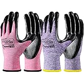 COOLJOB 10 Pairs Nitrile Dipped Rubber Coated Safety Work Gloves with Grip, Non-slip Bulk Gardening Roofing Gloves for Ladies Women, Oil-resistant Gear for Package Handler, Warehouse Worker, Small