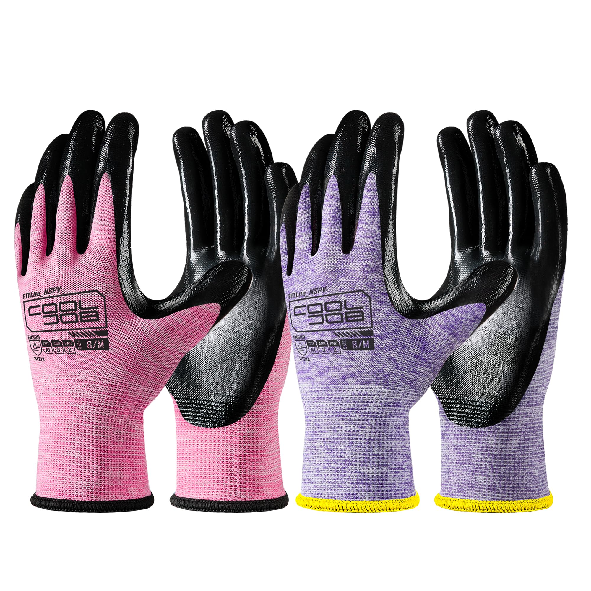 Photo 1 of COOLJOB 10 Pairs Nitrile Dipped Rubber Coated Safety Work Gloves with Grip, Non-slip Bulk Gardening Roofing Gloves for Ladies Women, Oil-resistant Gear for Package Handler, Warehouse Worker, Large