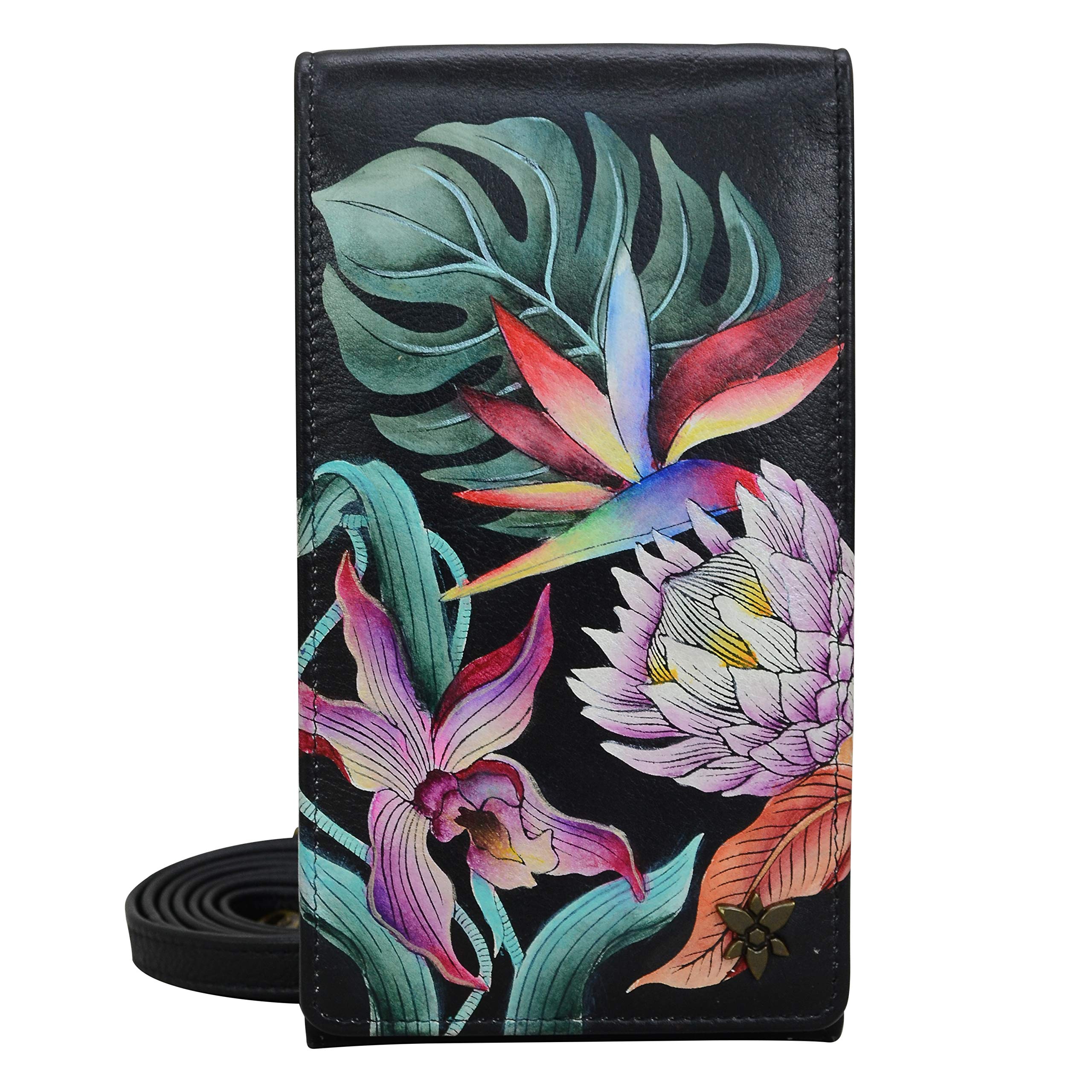 Anuschka Women’s Genuine Leather RFID Smartphone Crossbody - Island Escape Black