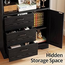 IRONCK Bookshelf with Door and 3 Drawers, 71in Tall