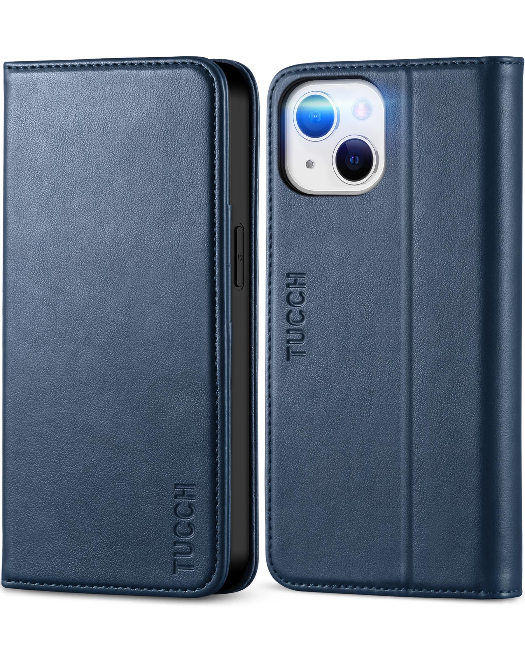Photo 1 of TUCCH Case for iPhone 13 Wallet Case, PU Leather Folio Case Wallet with [Kickstand] [Card Slot] Shockproof Flip Cover [Protective TPU Interior Case] Compatible with iPhone 13 6.1-inch 2021, Dark Blue