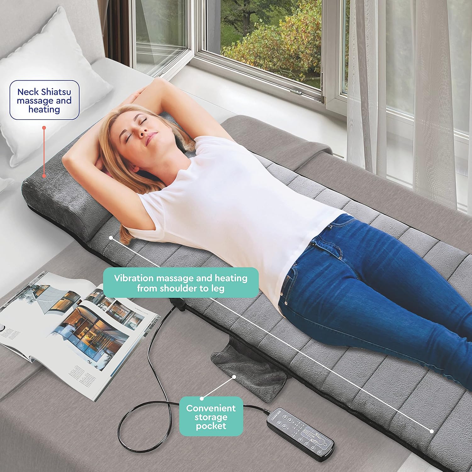 Full Body Vibrating Mat and Shiatsu Neck Massager - Warming Bed Vibrating Pad Cushion with 10 Vibrating Motors - Warming Shiatsu Pillow Massager - Relieves Stress, Tensions from Shoulder & Back Pain: Health & Personal Care