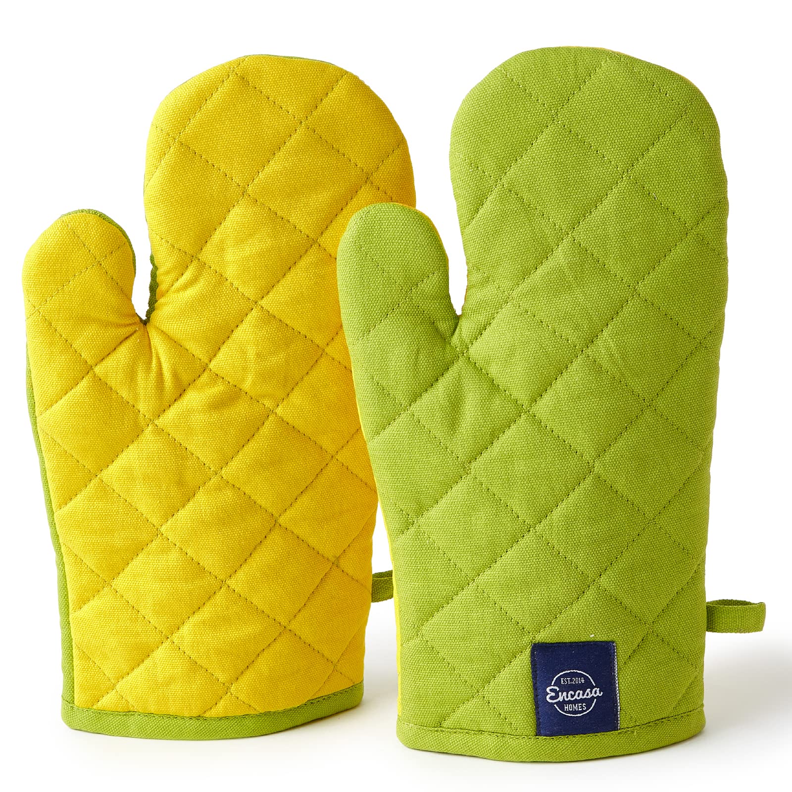 Encasa XO Heat Resistant Cotton Oven Gloves Mitts (2 Pc Set) - Quilted & Safe 17x29 cm - For Kitchen, Cooking & Baking, Grilling, Handling Hot Pots & Pans - Lime Green