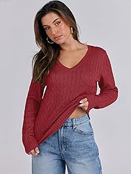 ANRABESS Womens Long Sleeve Cable Knit Sweater 2025