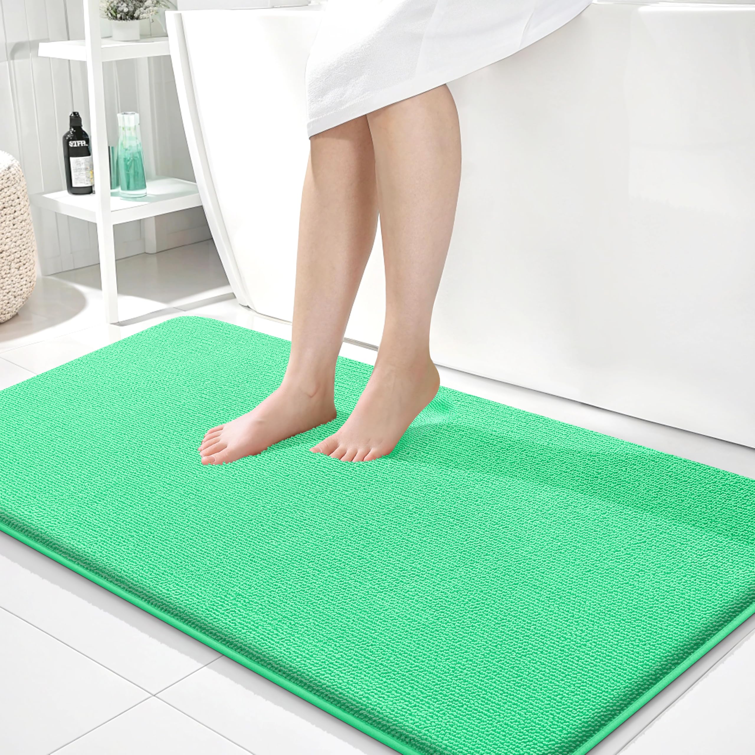 OLANLY Thick Memory Foam Bath Mats Rugs 44x24, Extra Soft Absorbent Bathroom Rug, Quick Dry Bath Mat, Non-Slip, Machine Washable Carpet for Bathroom, Tub and Shower, Home Decor Accessories, Mint Green Image