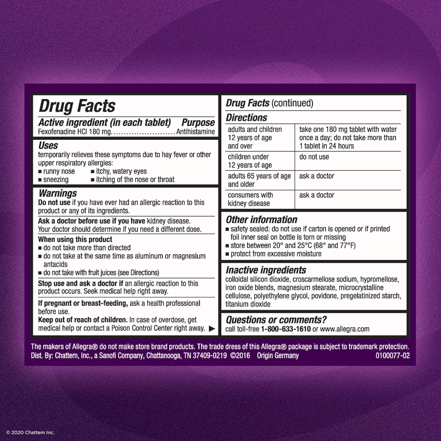 Allegra Adult 24 Hour Allergy Relief 70-Count Long-Lasting Fast-Acting Antihistamine for Noticeable Relief from Indoor and Outdoor Allergy Symptoms: Health & Personal Care