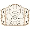 Best Choice Products 3-Panel 55x33in Solid Wrought Iron See-Through Metal Fireplace Screen, Spark Guard Safety Protector w/Decorative Scroll - Gold