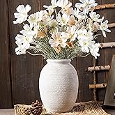 8 Inch White Ceramic Vase - Rustic Vintage Decorative Vase for Home - Farmhouse Pottery Vase for Flowers - Christmas Vase - Modern Vintage Dining Table Centerpiece ， Lyeec Vases Set