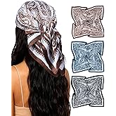 Mesovor 27.5" Square Satin Head Scarves, 3 Pack Satin Bandanas for Women | Silk Feeling Hair Neck Wraps Scarf Headband