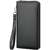 Chelmon Women's Vegan Leather Clutch Wallet with Zip, Hand Strap, Large Capacity