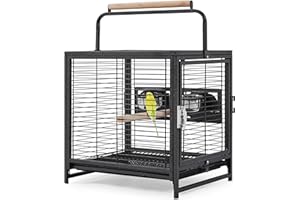 Yaheetech 25.5'' Wrought Iron Bird Travel Carrier Cage Parrot Cage with Handle Wooden Perch & Seed Guard for Small Parrots Canaries Budgies Parrotlets Lovebirds Conures Cockatiels