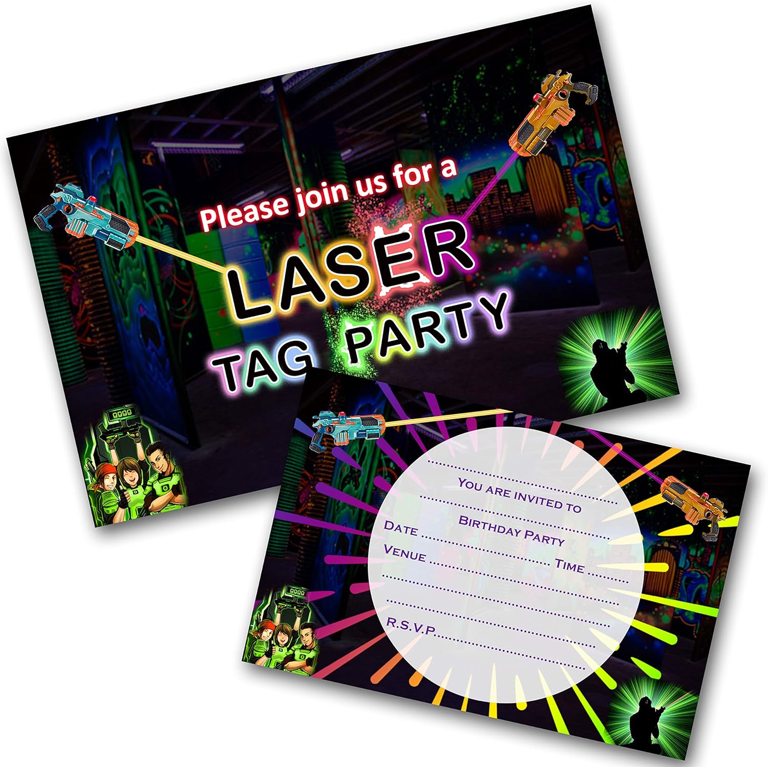 Laser Tag Party Invitations Pack &amp; Envelopes (WRITE ON) Click customize for prices: Amazon.co.uk