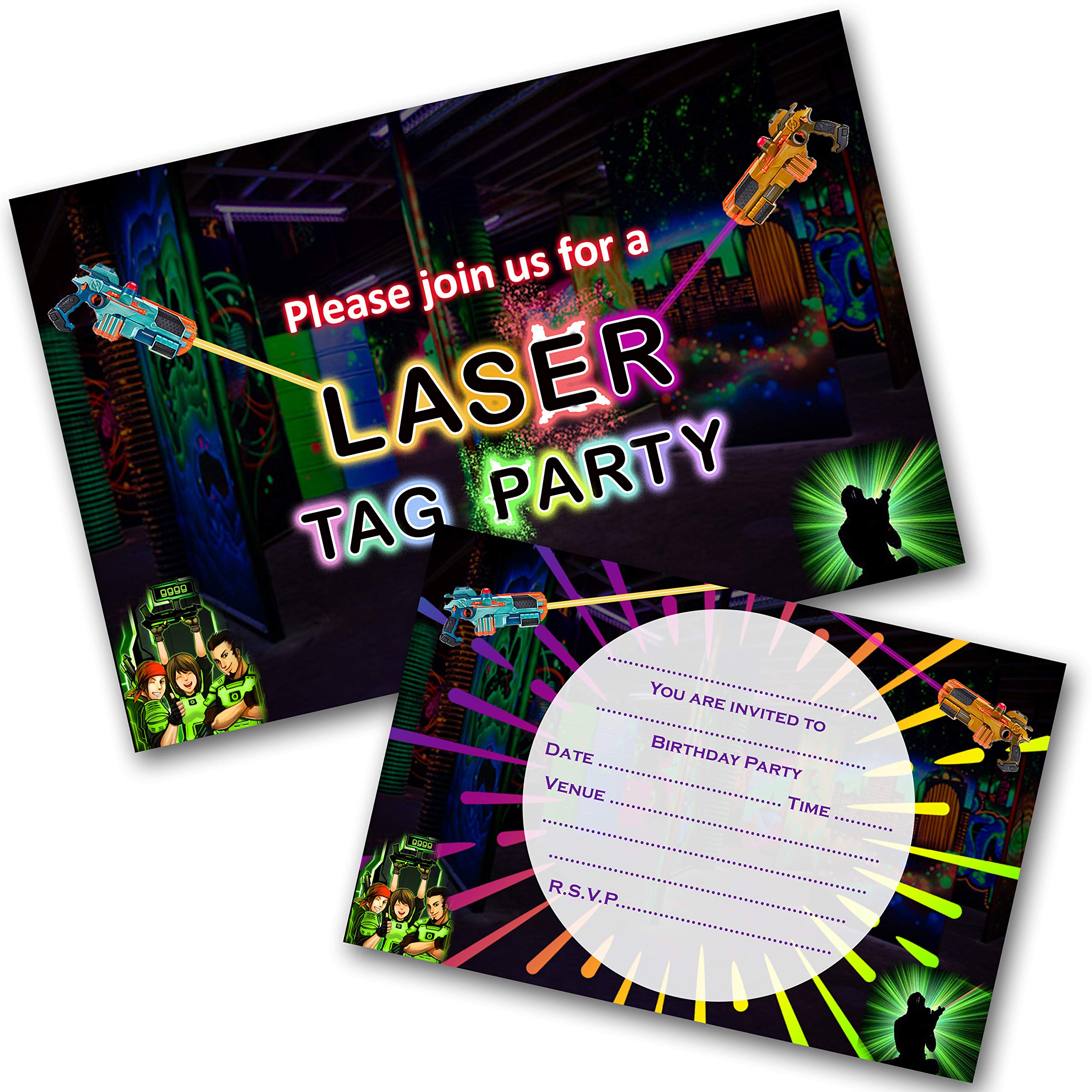 Laser Tag Party Invitations Pack & Envelopes (WRITE ON) PACK OF 12