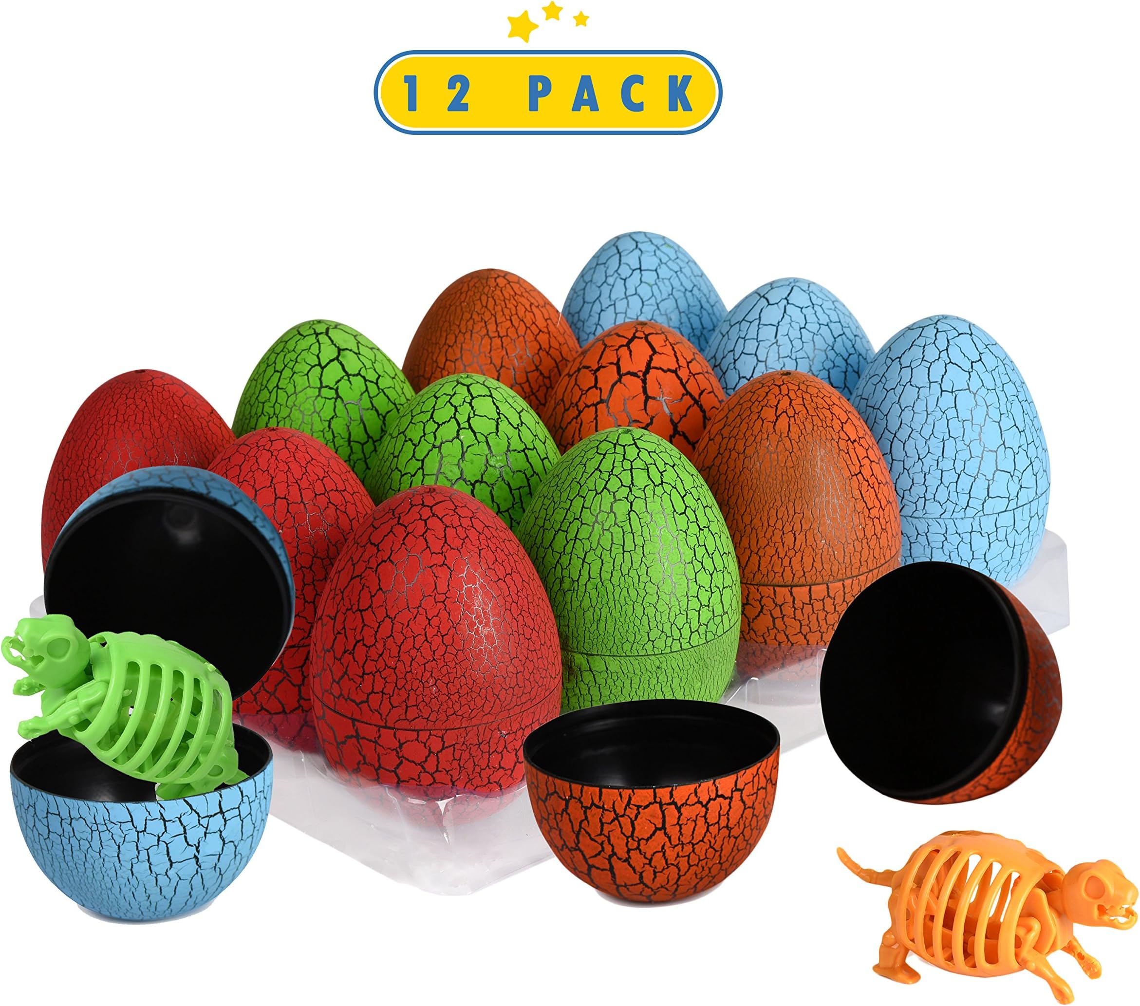 12 Pack Dinosaur Eggs with 3D Puzzle Dino Figure- Dinosaurs Party Favor Dino Supplies- Easter Eggs Toys Easter Basket Fillers Gifts For Kids
