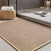 PADOOR Non-Slip Bath Mat With Rubber-Backing, Braided Absorbent Machine Washable Thin Rug for Bathroom Floor, Quick Dry, Fits Under Door, 17''x24'' Beige