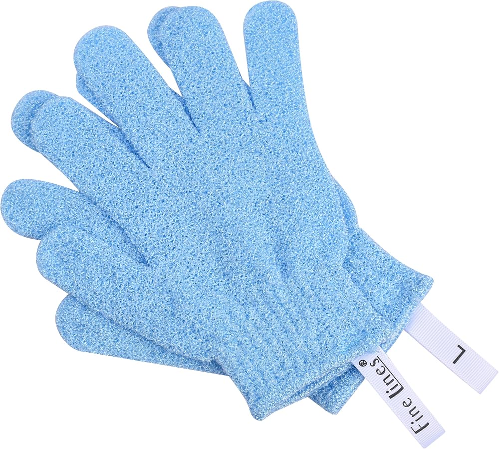 Fine Lines Blue Exfoliating Shower Gloves Mitt Dead Skin Remover Body Scrub Bath