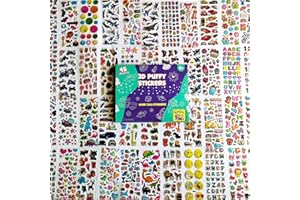 SOFTZO Puffy Stickers for Kids 45 Sheets - 3D Puffy Sheets - 1300+ Kids Stickers - Perfect for Party Bag Fillers, Sticker for Scrapbooking, Fun with Sticker of Cars, Letters, Numbers, Dinosaur, Stars & More