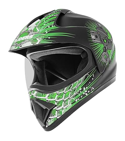 black and green motocross helmet