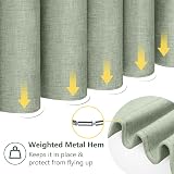 Shower Curtain Sage Green Linen Look 182x182cm with Metal Hooks view 7