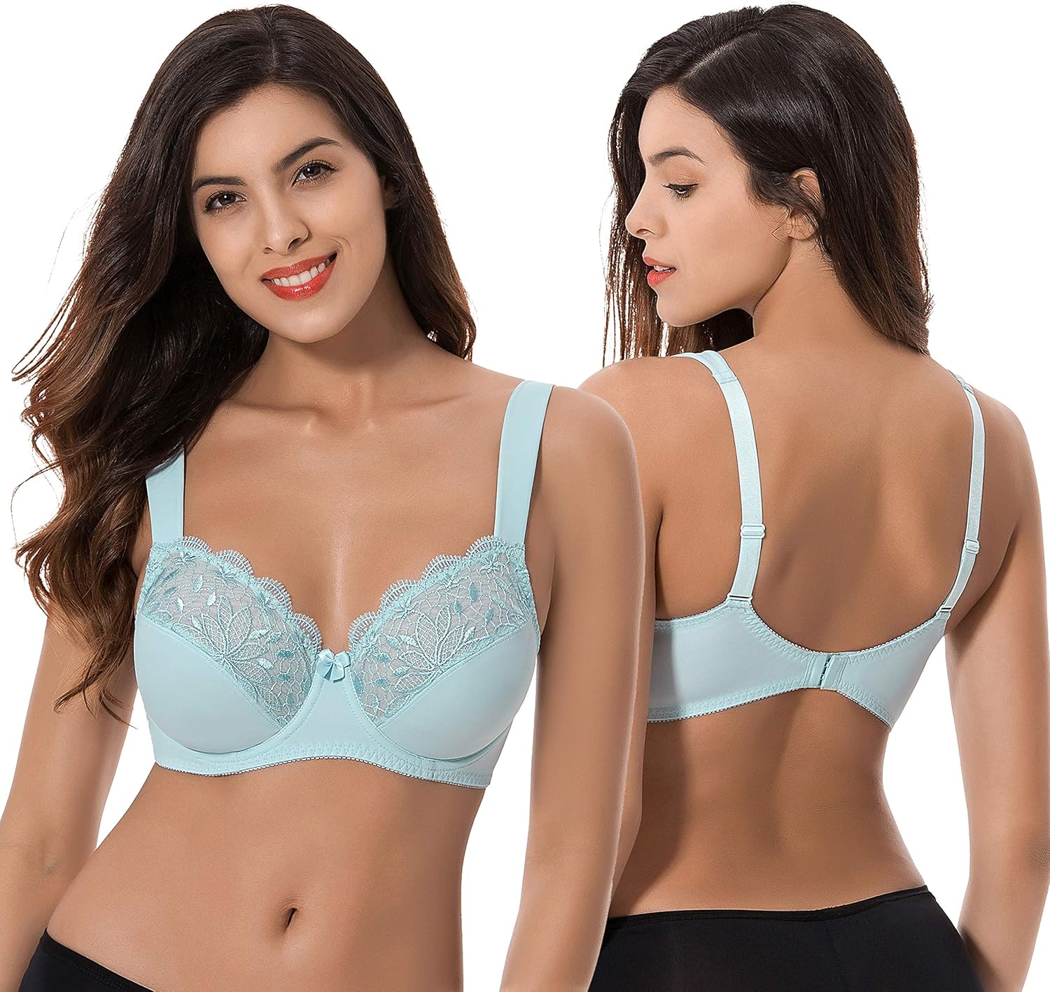 Curve Muse Plus Size Unlined Minimizer Underwire Bra with Embroidery Lace-3 Pack at  Women’s Clothing store