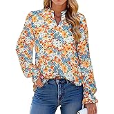 Simplee Womens Boho Long Sleeve Tops 2025 V Neck Floral Blouses Dressy Casual Fall Chiffon Loose Work Pullover Cute T Shirts