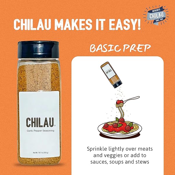CHILAU | GARLIC PEPPER SEASONING – SEASONED SALT FOR CHICKEN, SEAFOOD, MEATS, AND VEGGIES – INFUSED WITH SEA SALT, GROUND GARLIC, CHILI PEPPERS, AND SPICES – VERSATILE FLAVOR BOOSTER – 10.7OZ