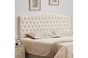 SUAWY Tufted Upholstered Tall Headboard King Size, Sturdy and Durable Solid Wood Bed headboards, Comfortable Linen Fabric King Headboard Only, Modern Luxury Button Diamond Design Head Board, Beige