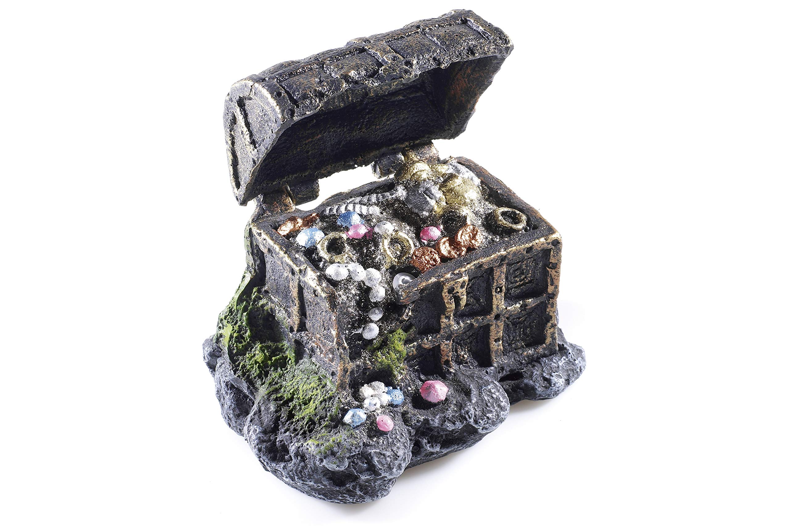 CLASSIC Treasure Chest Action Aquarium Decoration 5 Inch | Moving Lid Fish Tank Ornament | Air-Operated Resin Décor for Freshwater Aquariums