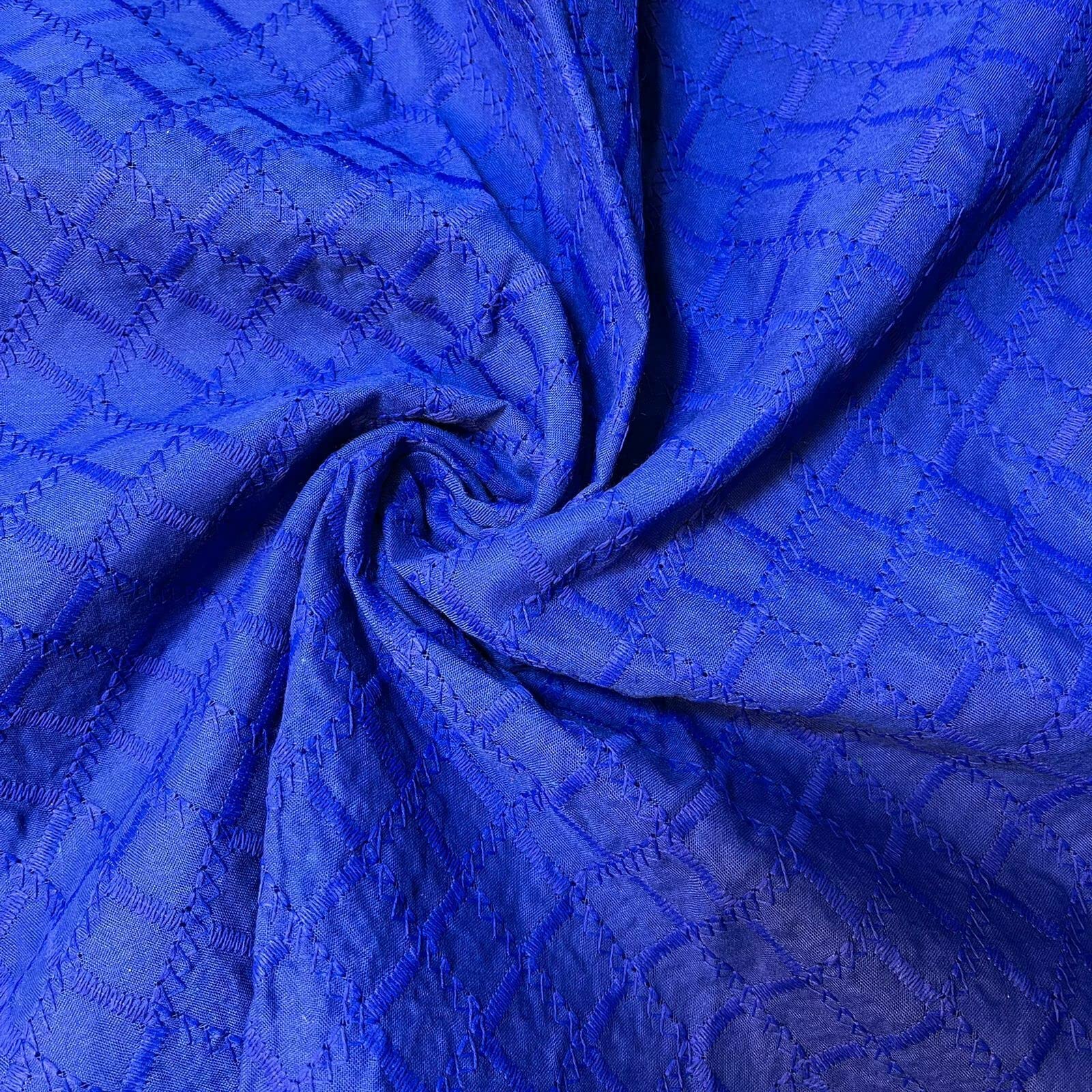 Schiffly 100% Cotton Lawn Broderie Anglaise Embroidery Dress Craft Fabric 44" (2 Meter, Royal Blue)