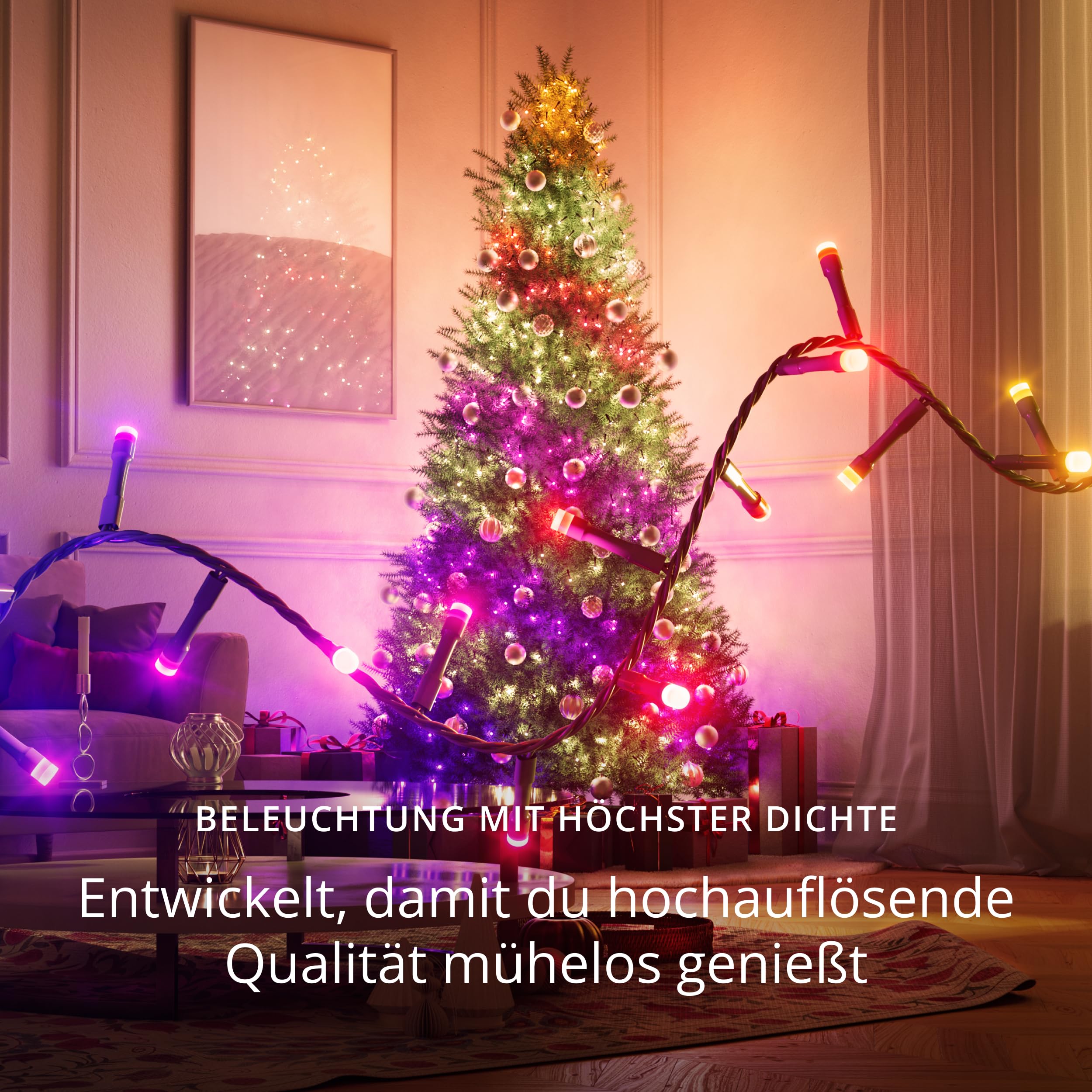 Twinkly Strings HD 700 Smart RGB+W LEDs, 38,5 Meter, Grüne Leitung, Weihnachtsbeleuchtung für Innen- und Außenbereich 2