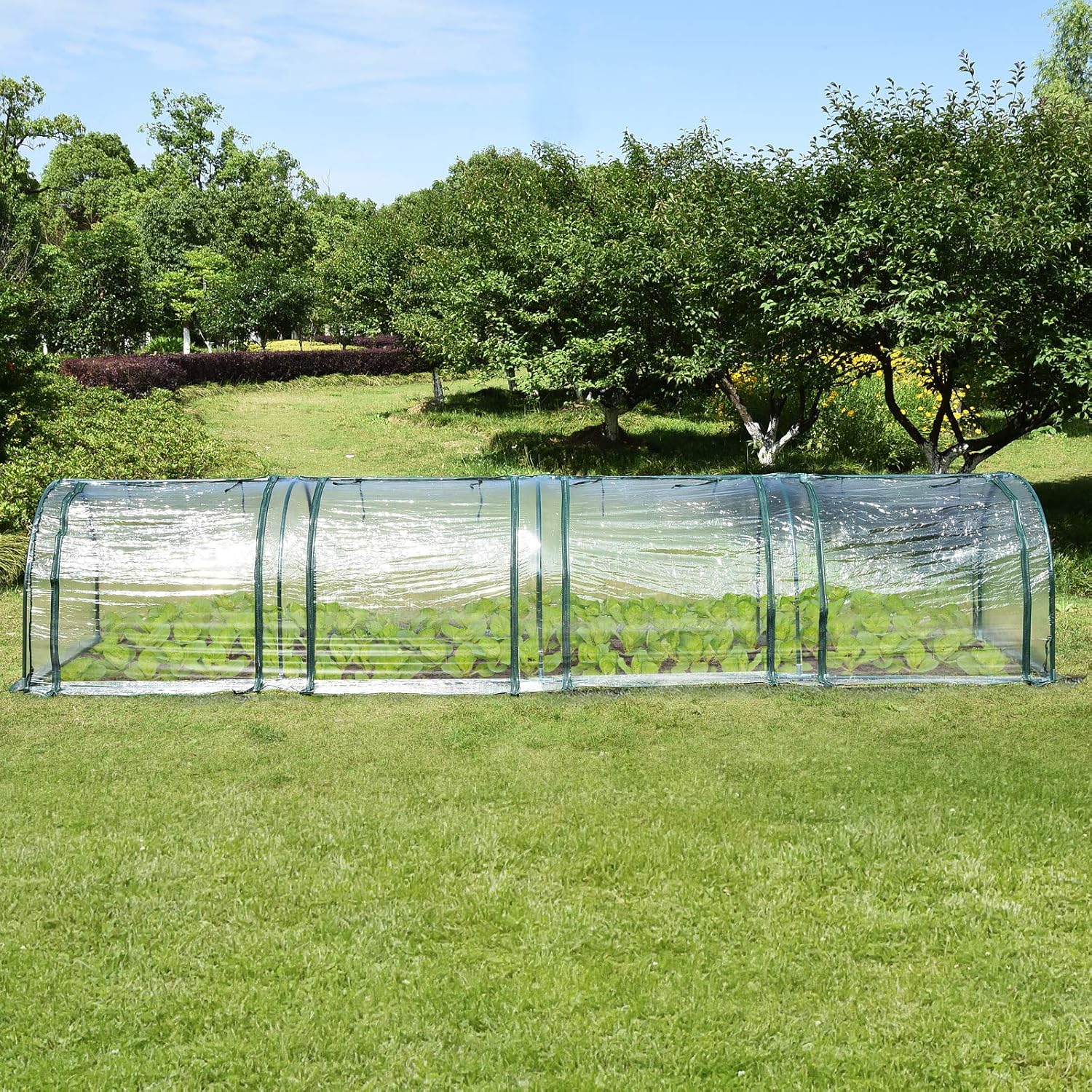 Outsunny PVC Tunnel Greenhouse Green Grow House Steel Frame for Garden Backyard with Zipper Doors 395 x 100 x 80cm, Clear - Image 4