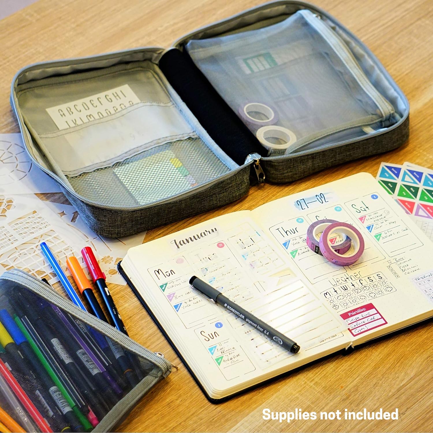 Journal Supplies Storage Case (Gray - Medium) - Custom Travel Organizer Holder for A5 Planner, Pens, Journal Supplies and Accessories (Case Only - Supplies Not Included) : Office Products